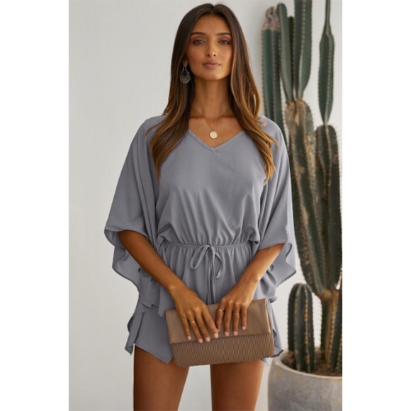 •Born To Fly Kimono Style Grey Romper• - Picture 3 of 7